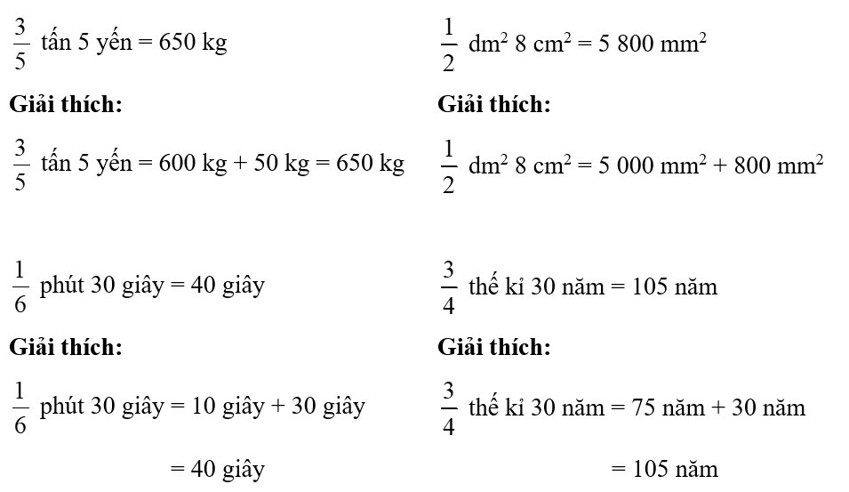 Số vào chỗ trống ? 3/5 tấn 5 yến = ……… kg (ảnh 1)