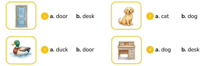 Look and choose.       a. door b. desk  (ảnh 1)