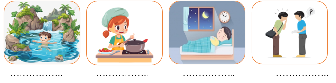Em hãy tìm và viết từ ngữ có tiếng bắt đầu bằng “l” hoặc “n” để chỉ hoạt động của các bạn nhỏ trong tranh:  (ảnh 1)