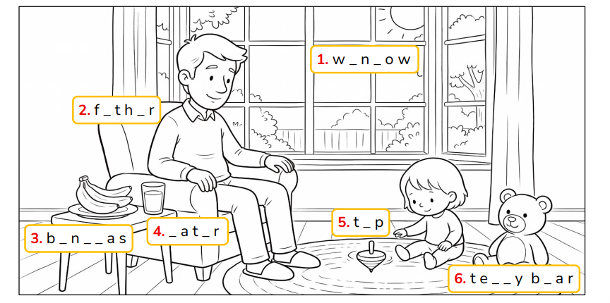 Complete the words and colour the picture. w _ n _ o w (ảnh 1)