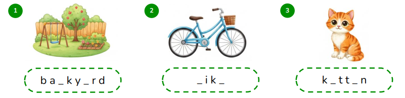 Complete the words.  b a _ k y _ r d  (ảnh 1)