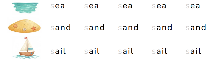 Trace the letters. sea sand (ảnh 1)