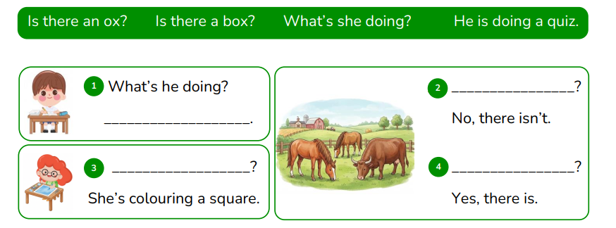 Choose the correct sentence and write. What’s he doing? ___________________. (ảnh 1)