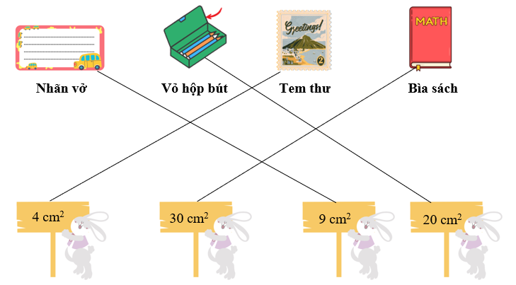 Nối.  	Nhãn vở		 Vỏ hộp bút		    Tem thư			Bìa sách (ảnh 2)