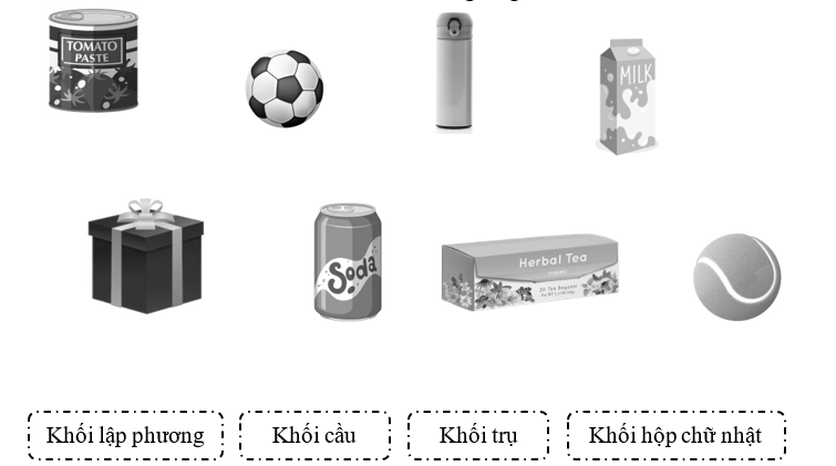 Nối mỗi đồ vật với tên hình khối tương ứng: (ảnh 1)
