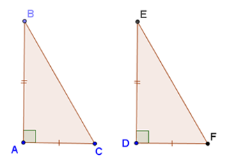 Cho hình vẽ sau, Hãy cho biết Delta ABC = Delta DEF theo trường hợp nào?  (ảnh 1)