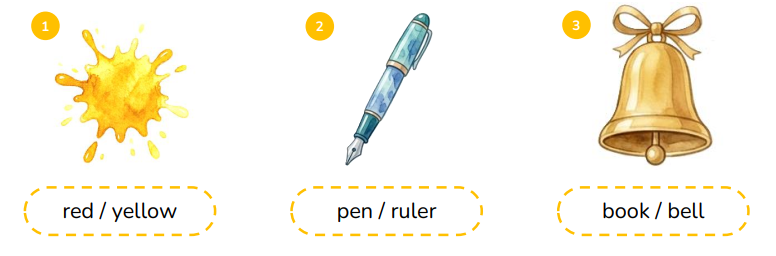 Circle the correct words. red / yellow (ảnh 1)