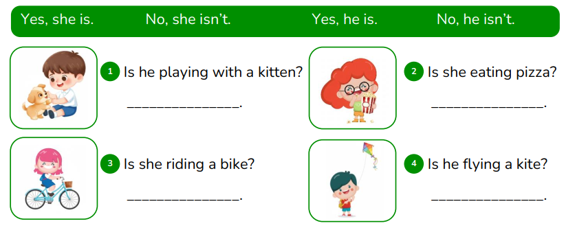 Choose the correct answer and write.  Is he playing with a kitten? (ảnh 1)