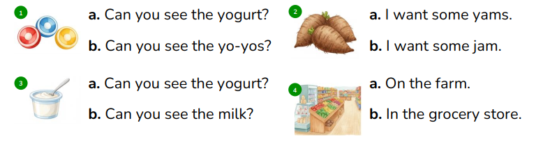Read and choose. a. Can you see the yogurt? b. Can you see the yo-yos? (ảnh 1)