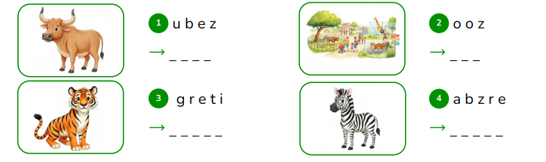 Reorder the letters. u b e z _ _ _ _ (ảnh 1)