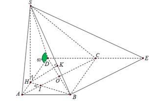 Vậy \(d\left( {H,\,\left( {SBE} \right)} \right) = HK = 1\) v&agrave; \(d(AC,\,SB) = d\left( {I,\,\left( {SBE} \right)} \right) = \frac{3}{4}d\left( {H,\,\left( {SBE} \right)} \right) = \frac{3}{4} = 0,75\). (ảnh 1)