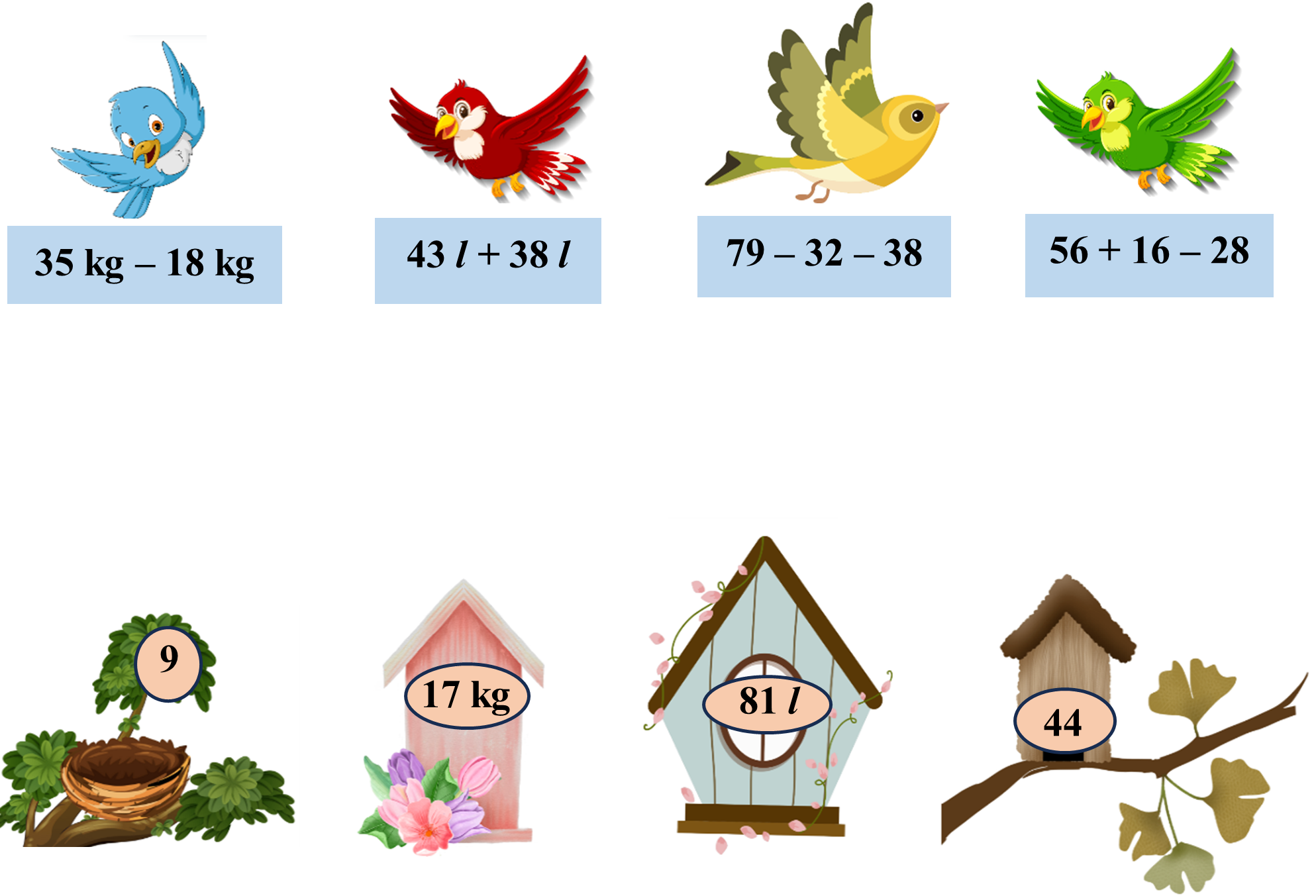 Nối đúng.  35 kg – 18 kg  (ảnh 1)