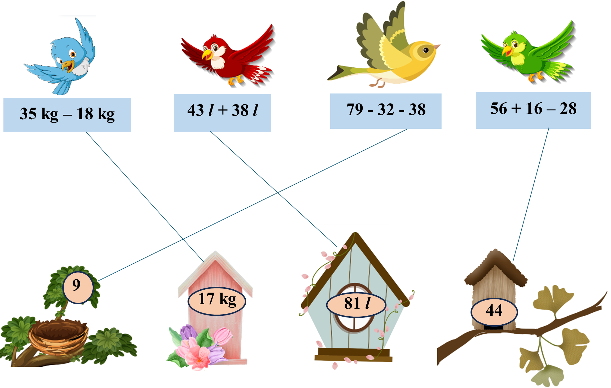 Nối đúng.  35 kg – 18 kg  (ảnh 2)