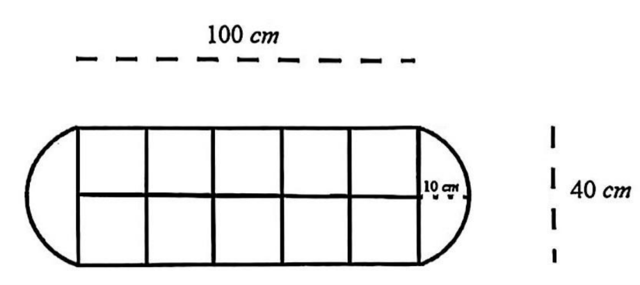 Một xưởng mộc tại Mai Sơn sản xuất những chiếc bàn cờ Ô ăn quan bằng gỗ nguyên khối. Mặt trên của bàn cờ là một mặt phẳng được thiết kế và có kích thước như hình vẽ gồm ba phần: phần chính giữa là một hình chữ nhật có chiều dài 100 cm và chiều rộng 40 cm (ảnh 1)