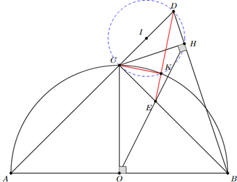 Vậy \(C{K^2} < \frac{{D{E^2}}}{4}\) (đpcm). (ảnh 1)