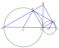 M&agrave; \[A \in \left( {O'} \right)\] suy ra \[MA\] l&agrave; tiếp tuyến của đườ (ảnh 1)