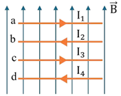 Bốn đoạn dây dẫn a, b, c, d có cùng chiều dài, được đặt trong từ trường đều như hình vẽ. (ảnh 1)