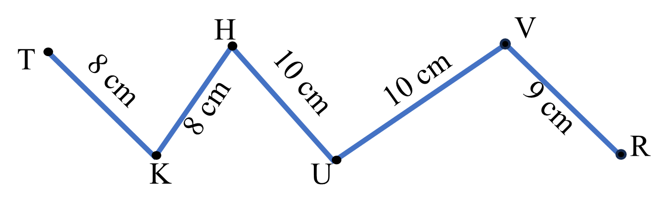 d) Đường gấp khúc TKHUVR dài là: A. 45 cm	B. 30 cm 		C. 29 cm	D. 35 cm (ảnh 1)