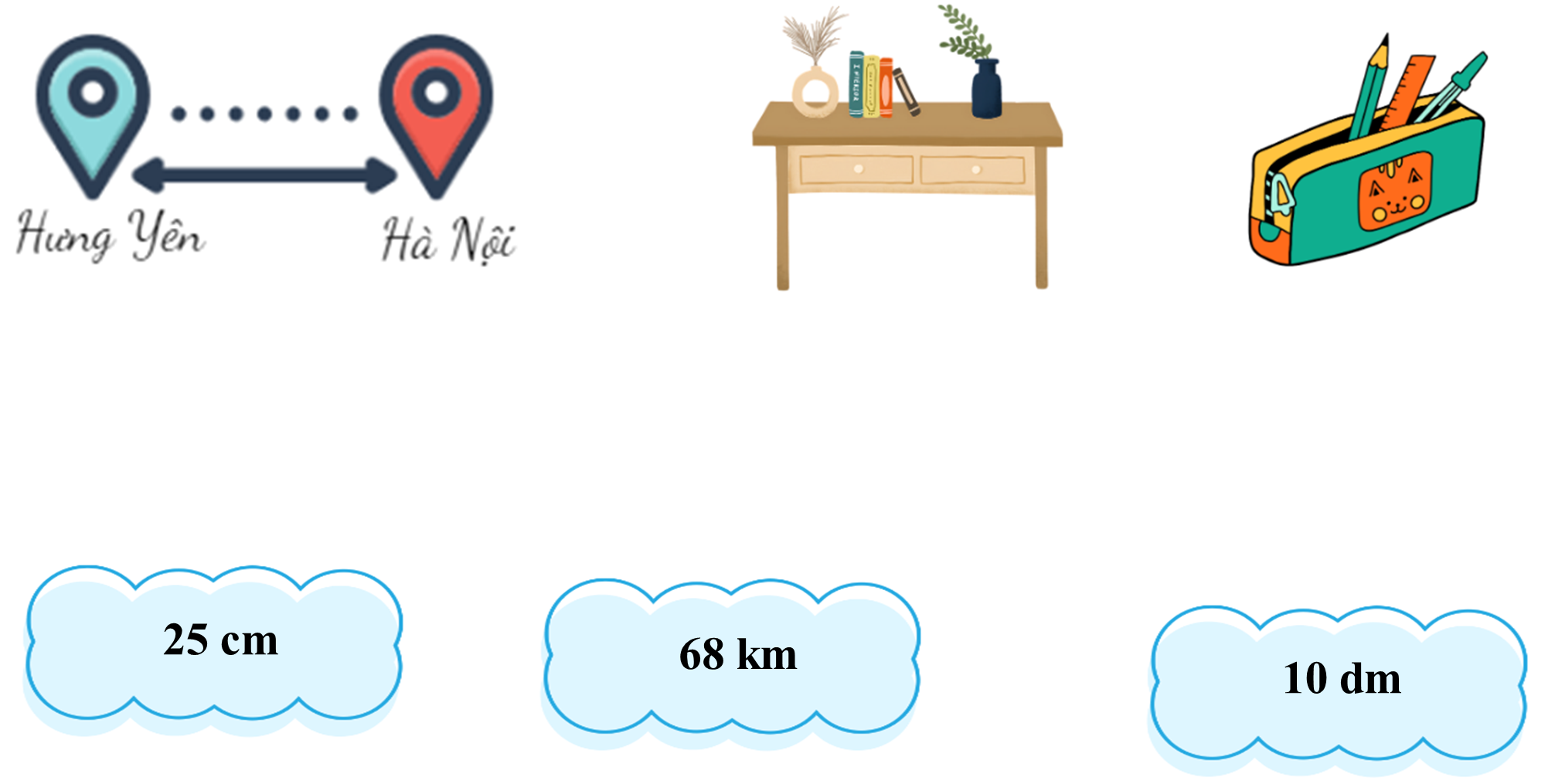 Nối cho phù hợp. 25 cm  68 km (ảnh 1)