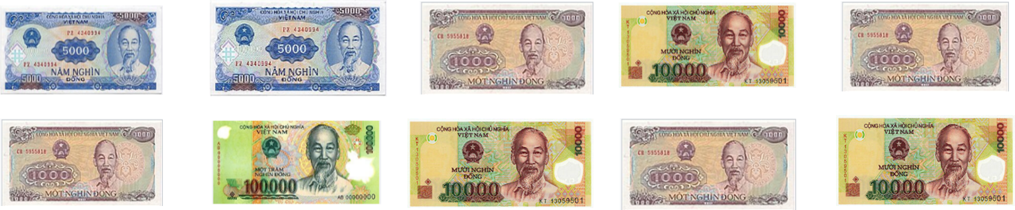 Số?     Có ... tờ mười nghìn đồng                            Có ... tờ năm nghìn đồng  Có ... tờ một nghìn đồng                               Có ...tờ một trăm nghìn đồng (ảnh 1)