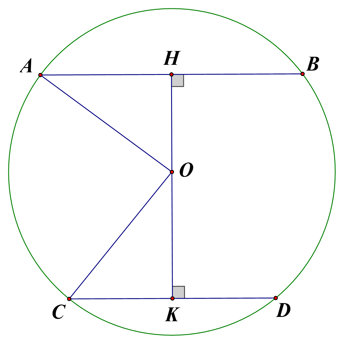 Chọn B  &nbsp;  Kẻ \[OH \bot AB\,\,\left( {H \in AB} \right)\] th&igrave; \[H\] l&agrave; trung điểm của \[AB\]. (ảnh 1)