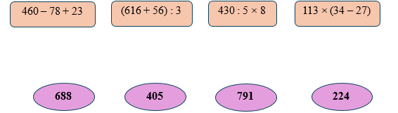 Chọn giá trị đúng cho mỗi biểu thức sau: 460 – 78 + 23 (ảnh 1)