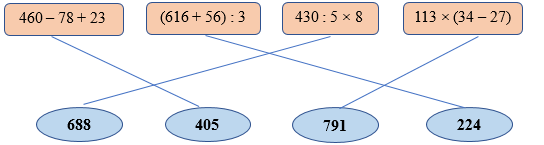 Chọn giá trị đúng cho mỗi biểu thức sau: 460 – 78 + 23 (ảnh 2)