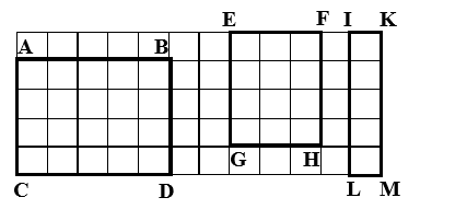 Đúng ghi Đ, sai ghi S.  Biết diện tích 1 ô vuông nhỏ là 1 cm^2     ■ Diện tích hình chữ nhật ABCD lớn hơn diện tích hình chữ nhật EFGH và IKLM         (ảnh 1)