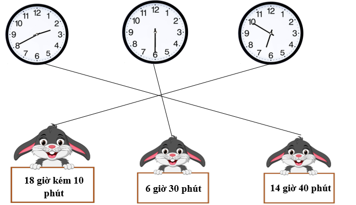 Nối  18 giờ kém 10 phút    6 giờ 30 phút (ảnh 2)