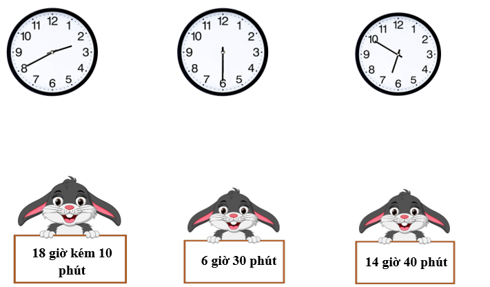 Nối  18 giờ kém 10 phút    6 giờ 30 phút (ảnh 1)