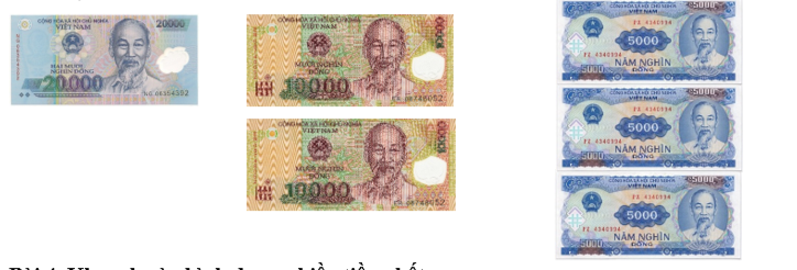 Khoanh vào đáp án đúng. Bố đi siêu thị mua 1 kg táo hết 30 000 đồng và mua 1 kg nho hết 50 000 đồng. Bố đưa cho nhân viên thu ngân 100 000 đồng. Khoanh vào những cách nhân viên thu ngân có thể trả lại tiền thừa cho bố. (ảnh 1)
