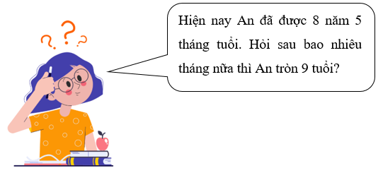 Đố bạn.  Hiện nay An đã được 8 năm 5 tháng tuổi. Hỏi sau bao nhiêu tháng nữa thì An tròn 9 tuổi? (ảnh 1)