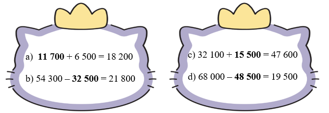 Tính. biểu thức  a)  .......... + 6 500 = 18 200 b) 54 300 – .......... = 21 800 (ảnh 2)