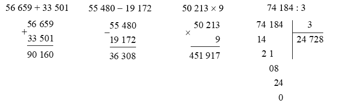 Đặt tính rồi tính.     56 659 + 33 501 (ảnh 1)