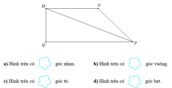 Điền Số? thích hợp   a) Hình trên có .... góc nhọn.	 (ảnh 1)