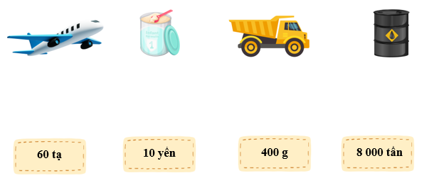 Nối. 60 tạ   10 yến    400g    8000 tấn (ảnh 1)