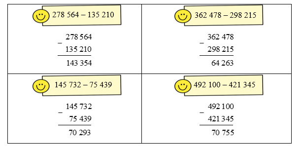Đặt tính rồi tính.     278 564 – 135 210 (ảnh 2)