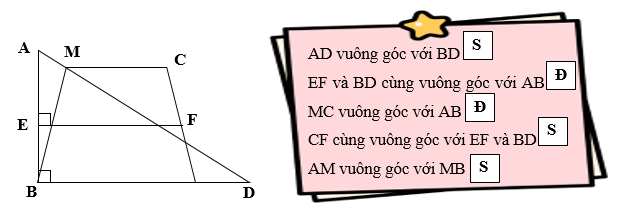 Đúng ghi Đ, sai ghi S. AD vuông góc với BD (ảnh 2)