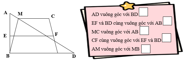 Đúng ghi Đ, sai ghi S. AD vuông góc với BD (ảnh 1)
