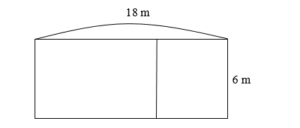 Một sân bóng đá hình chữ nhật có chiều dài 18 m, chiều rộng 6 m. Người ta kẻ một đường thẳng song song với chiều rộng để chia sân thành hai phần, trong đó phần thứ nhất là một sân tập hình vuông, phần thứ hai là sân thi đấu hình chữ nhật,  (ảnh 1)