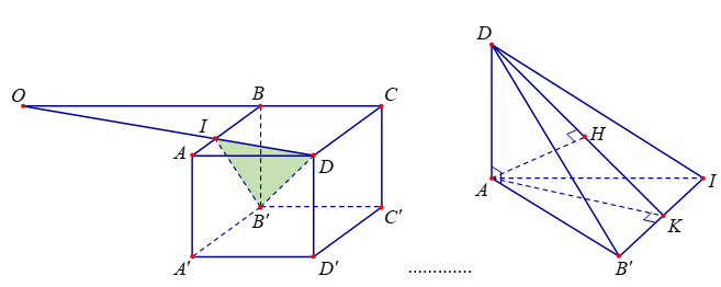 Cho hình lập phương \(ABCD.A'B'C'D'\) có cạnh bằng \(a\). Gọi \(I\) là điểm thuộc cạnh \(AB\) sao cho \(AI = \frac{a}{3}\). (ảnh 1)