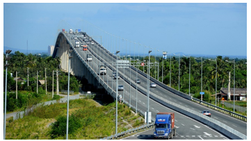Thực hiện các yêu cầu sau:  Cao tốc Thành phố Hồ Chí Minh – Long Thành – Dầu Giây đi qua ba tỉnh, thành gồm: Thành phố Hồ Chí Minh, Đồng Nai, Bà Rịa - Vũng Tàu. Trên tuyến đường cao tốc này có 3 cây cầu lớn vượt sông, trong đó: (ảnh 1)