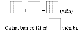 Viết số thích hợp vào ô trống: Minh và Tuấn lấy bi ra chơi. Minh có 24 viên bi. Tuấn có 31 viên bi. Hỏi cả hai bạn có tất cả bao nhiêu viên bi? (ảnh 1)