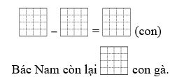 Bác Nam đem 16 con gà ra chợ bán. Bác đã bán được 5 con. Hỏi bác Nam còn lại bao nhiêu con gà? (ảnh 1)
