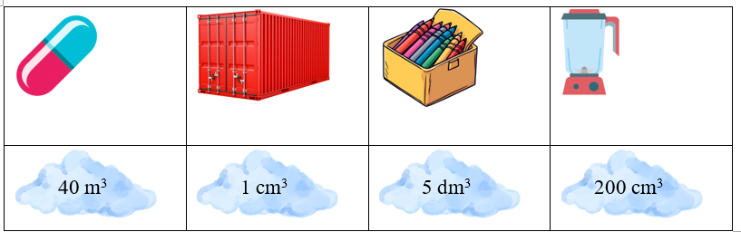 Nối các đồ vật với số đo thể tích phù hợp. (ảnh 1)