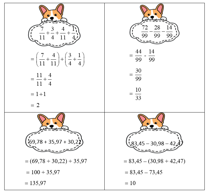 Tính bằng cách thuận tiện nhất. 7/11+3/4+4/11+1/4 72/99 - 28/99 - 14/99   (ảnh 1)