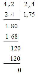 Kết quả của phép tính 4,2 : 2,4 là (ảnh 1)