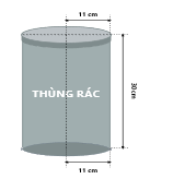 Bác Khôi dự định sơn lại một thùng rác có dạng hình trụ (sơn mặt ngoài và một đáy là nắp) có bán kính đáy bằng 11 cm, chiều cao bằng 30 cm.  Khi đó: (ảnh 1)