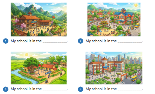 Look and write. My school is in the _____________. (ảnh 1)
