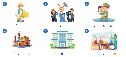 Look and complete. f _ r _ _ _ (ảnh 1)